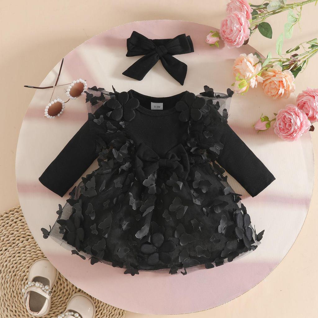Vestido ceñido con retazos de malla de mariposa y volantes Otoño/Invierno