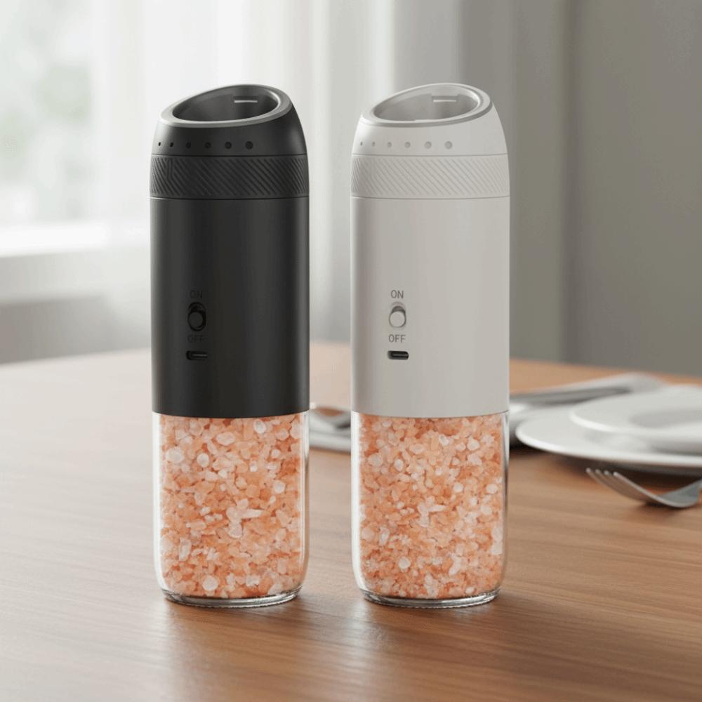 2PCS Adjustable Burr Electric Salt and Pepper Grinder Gravity Sensing Kitchen Spice Grinder Steak