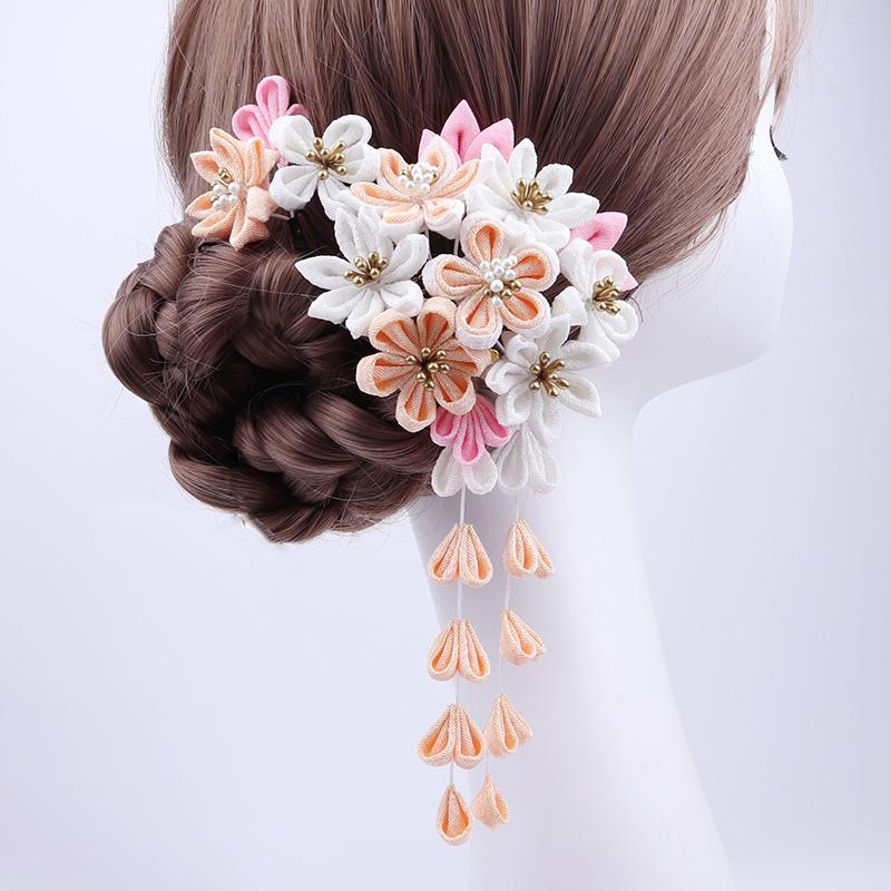 Japanische Handgefertigte Stoffblume Haaraccessoires Clip Quaste Kimono Haarnadel Kopfschmuck Geisha Haarspange Japanische Festtags-Haarnadeln