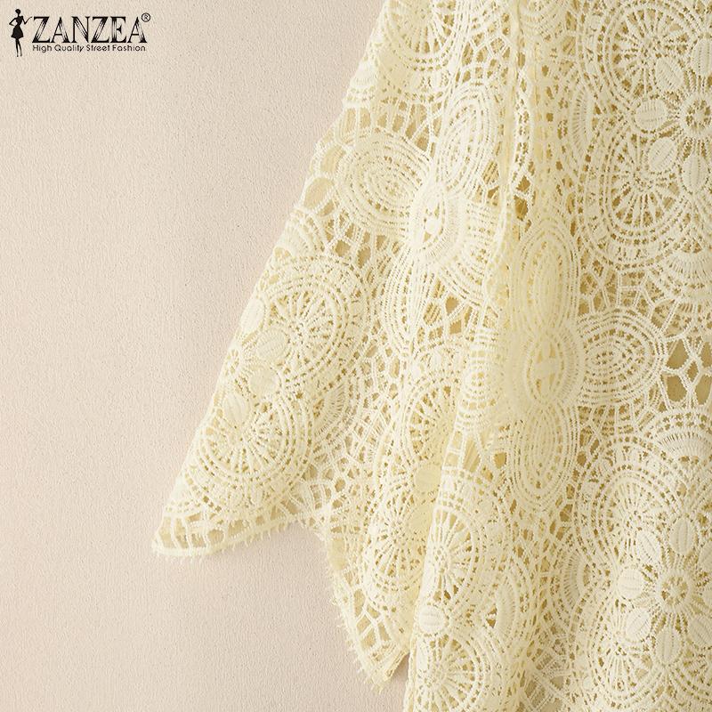 ZANZEA Women Summer Casual 3/4 Sleeve Loose Hollow Out Lace Crochet Blouse