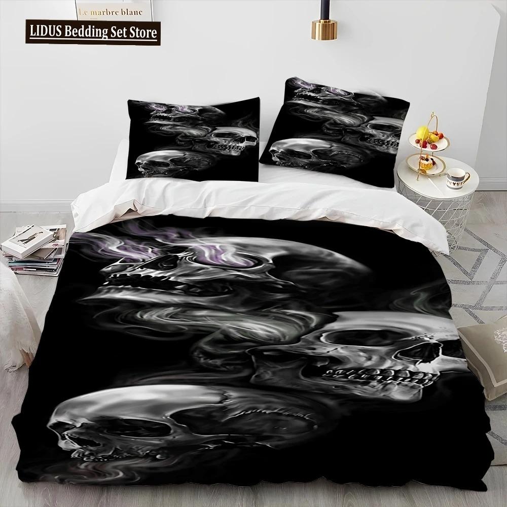 3D Gothic Horror Skull Cartoon Comforter Bedding Set,Duvet Cover Bed Set Quilt Cover Pillowcase,King Queen Size Bedding Set Gift