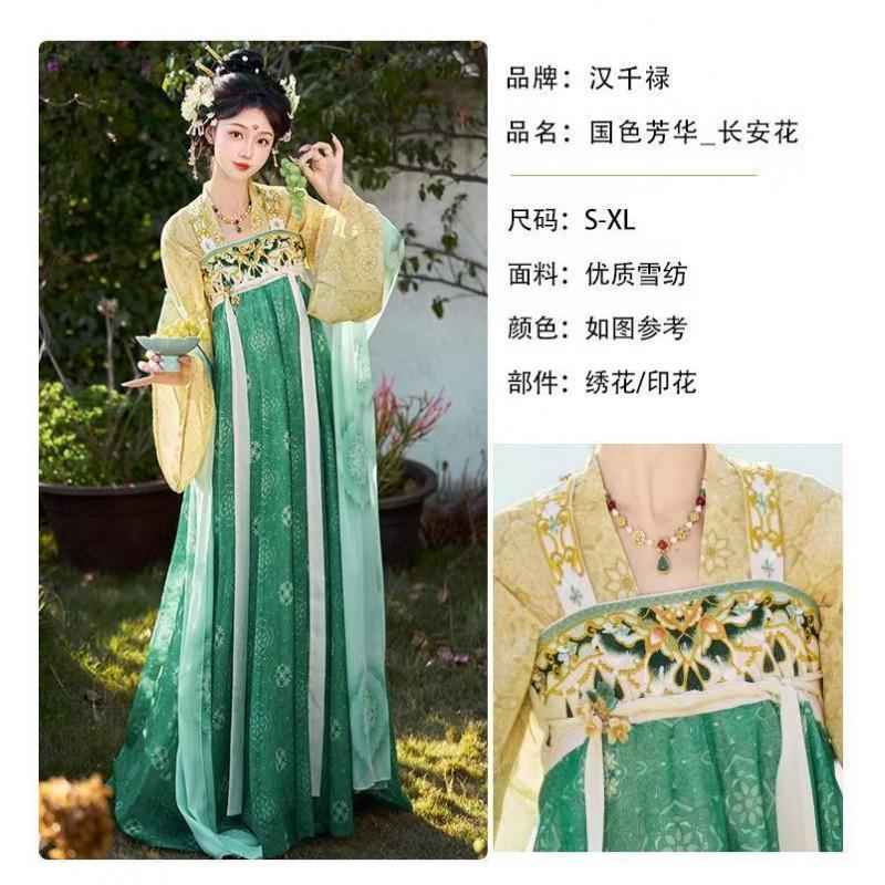 Authentic Tang Dynasty Style Hanfu Set Womens Wrap Skirt Outfit With Floral Print Embroidery