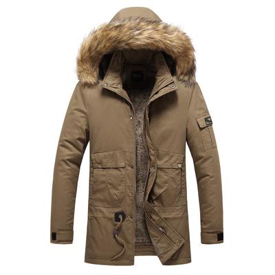New Trendy Long Cotton-padded Jacket Plus Velvet Cotton-padded Jacket for Men, Mid-length Autumn and Winter Down-padded Jacket for Men