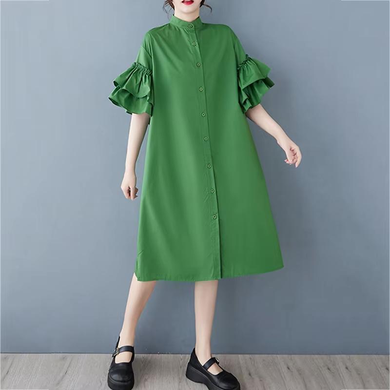 

Xitao Однобортное платье с оборками на рукавах GMM1328 One Size зелёный