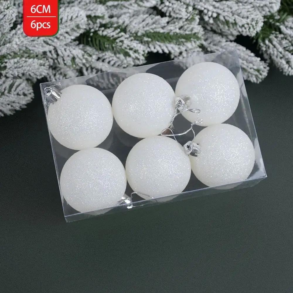 

6pcs Xmas Hanging Decoartion Christmas Balls 6-8cm White Christma Tree Hanging Ball Plastic New Year Glitter Christmas Balls 1.5cm