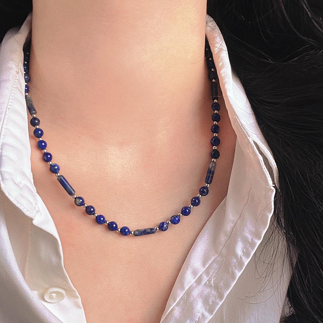 

Vintage Natural Lapis Lazuli Design Sense Collarbone Chain Necklace Neck Chain