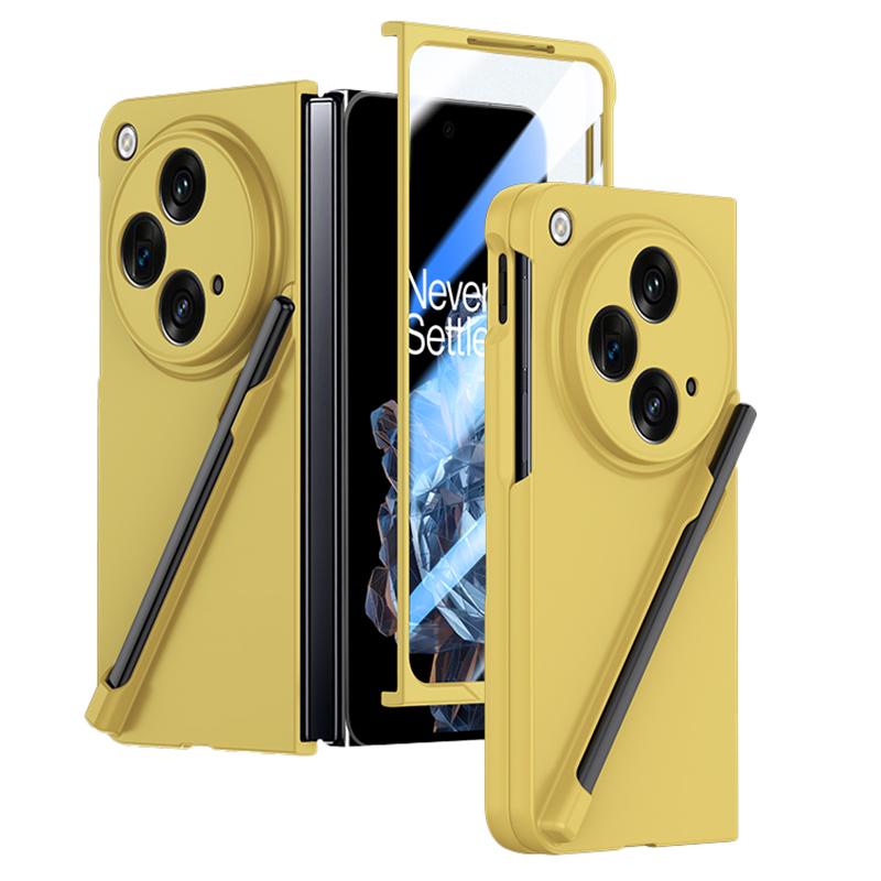 

For Oppo Find N3 5G Phone Case with Tempered Glass Film/Stylus Pen Skin Touch Feel Yellow