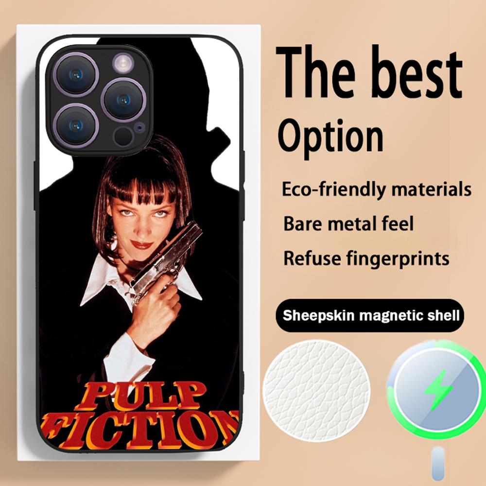 Classic Movies Pulp Fictions Poster Phone Case For iPhone 16 15 14 13 12 11 Plus Pro Max High-end Luxury Magsafe Sheepskin