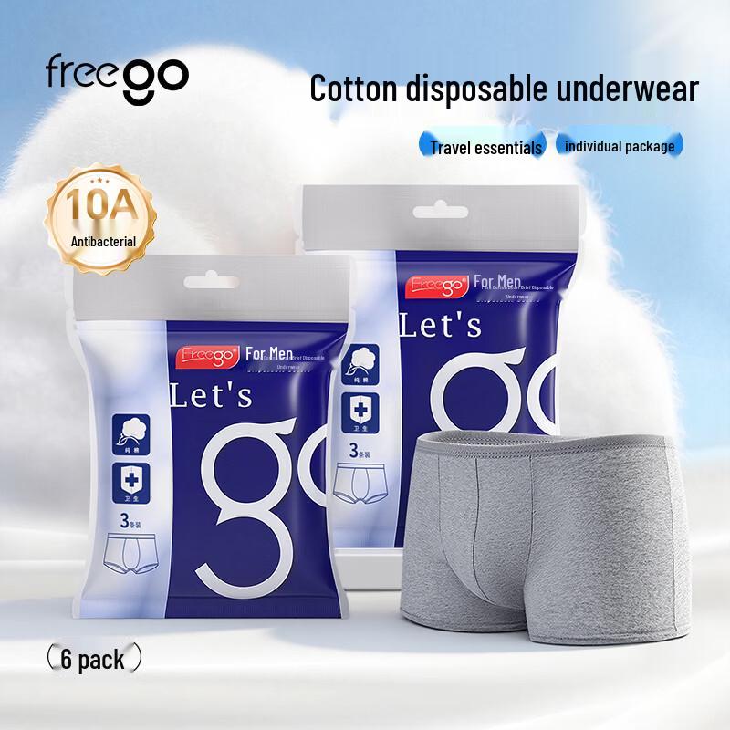 Freego Men s Disposable Cotton Boxer Briefs - 6 Pack L
