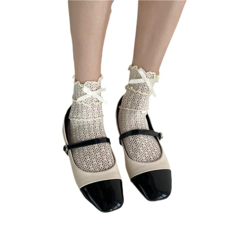 Lace Calf Socks Bowknot Middle Tube Sock Summer Hollow Out Stocking for Student Girl Lady Japanese Style Socks
