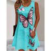 Women's  Butterfly  Pattern Printed Sleeveless Round Neck Dress Loose Soft and Comfortable Plus Size Dress