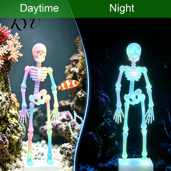 Moving Fish Tank Ornament Dancing Skeleton Aquarium Bubbler, Action Ornament, Glow in The Dark Interactive Decoration Decor, Air-Driven Bubbler