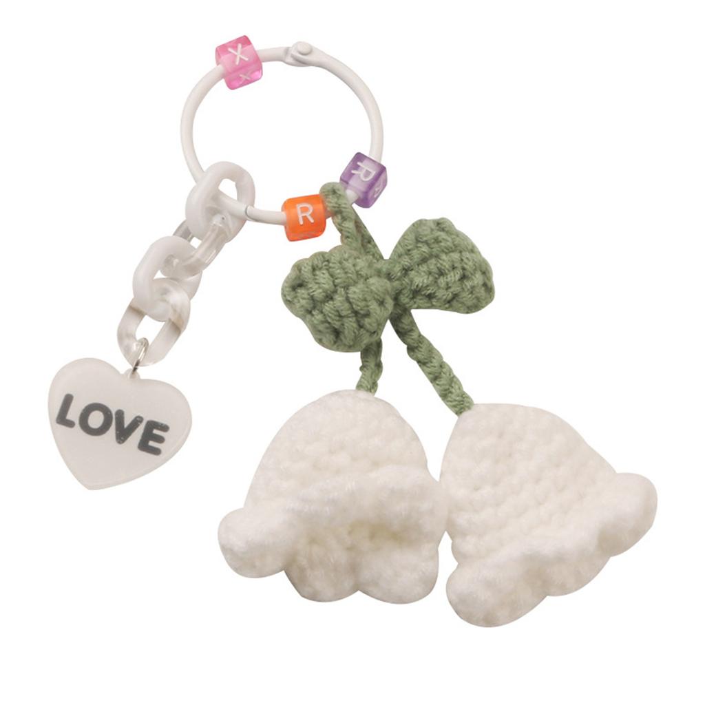 Lily of the Valley Keychain Pendant Headphone Bag Pouch Phone Decorations Handmade Flower Knitted Keyring Ornament