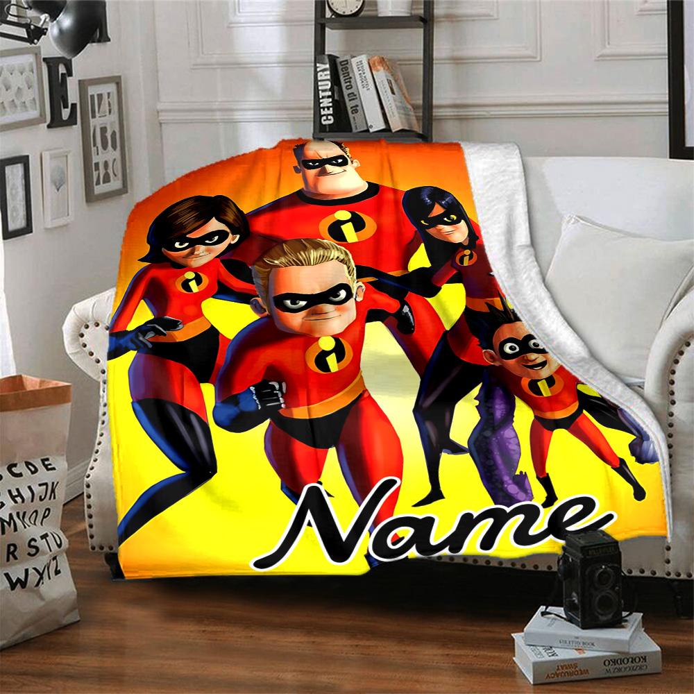 Custom Name Incredibles Poster flannel Blanket for Super Soft Cute Comfort Blanket for Travel Bedding Couch Sofa Blanket