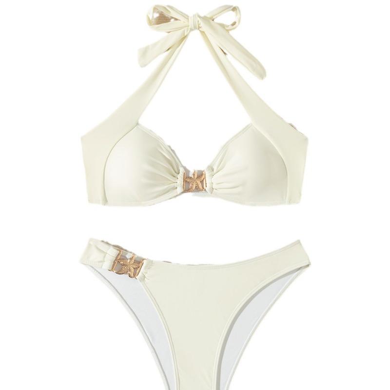 Women's New Solid Color Halter Starfish Sexy Backless Bikini Two Piece Swimsuit