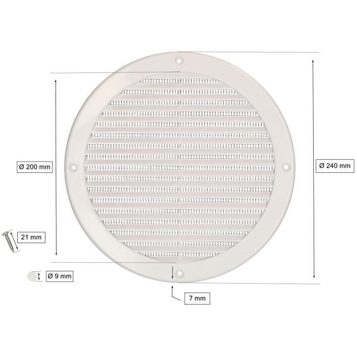 Ventilācijas restes - KOTARBAU - Apaļa - Ø 200 mm - Balta - Integrēts moskītu tīkls