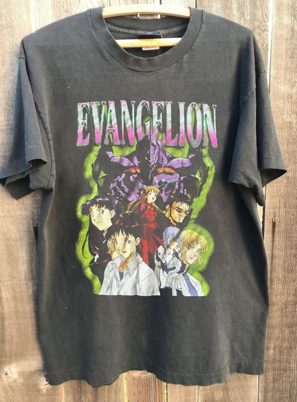 Винтажная футболка унисекс по аниме Neon Genesis Evangelion, цвет угольный, классическая, KH18602 S