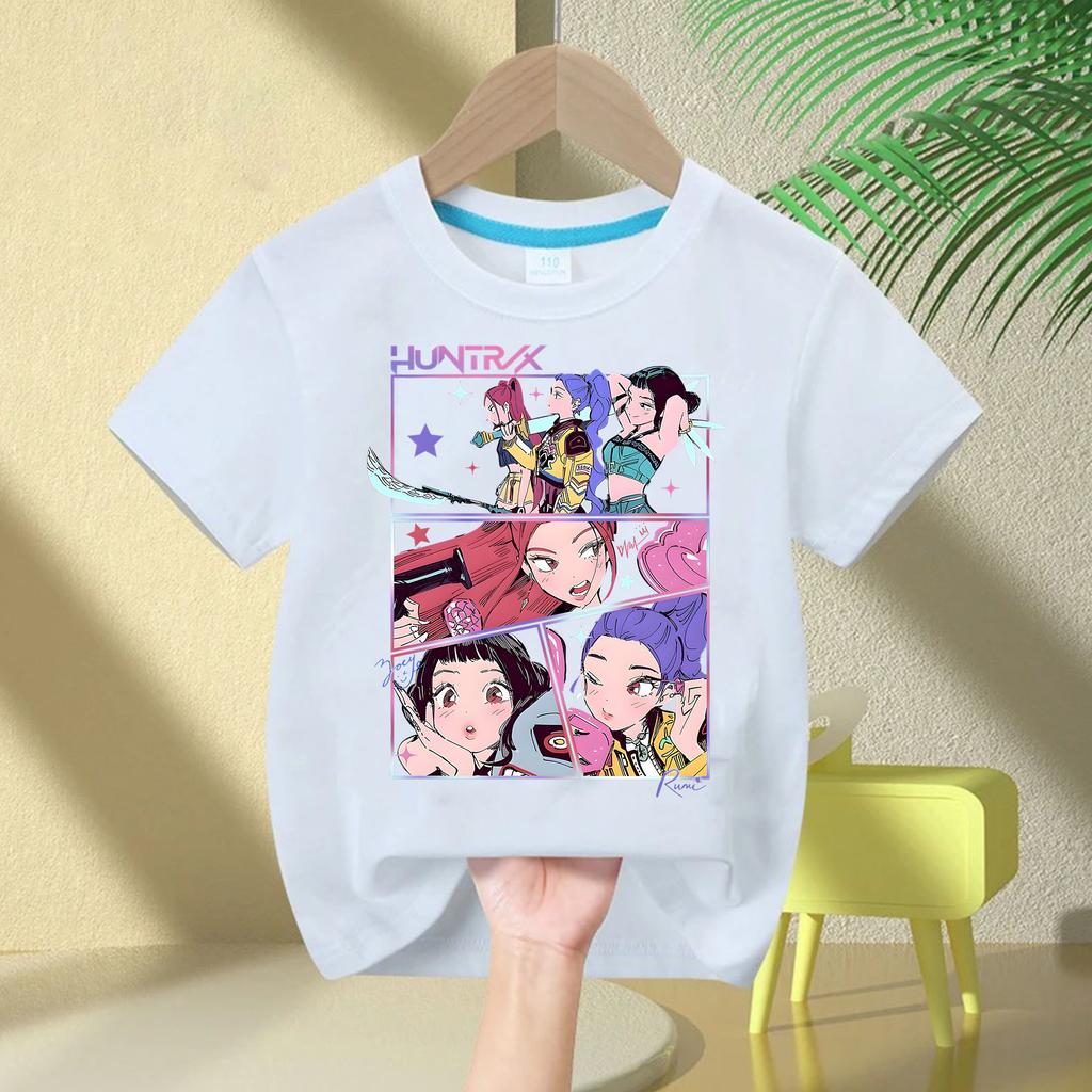 Kpop Caçadores de Demônios Roupas Infantis Camiseta de Manga Curta Camiseta Fofa Kpop Caçadores de Demônios Camiseta Harajuku para Meninos Meninas
