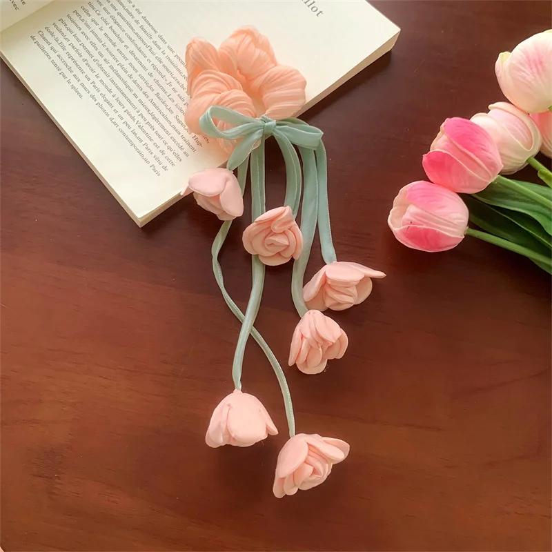 Large Intestine Hair Band Girl Headwear High-end Tassel Ribbon Ethereal Hair Accessory Sweet Lily of The Valley Flower Hair Tie