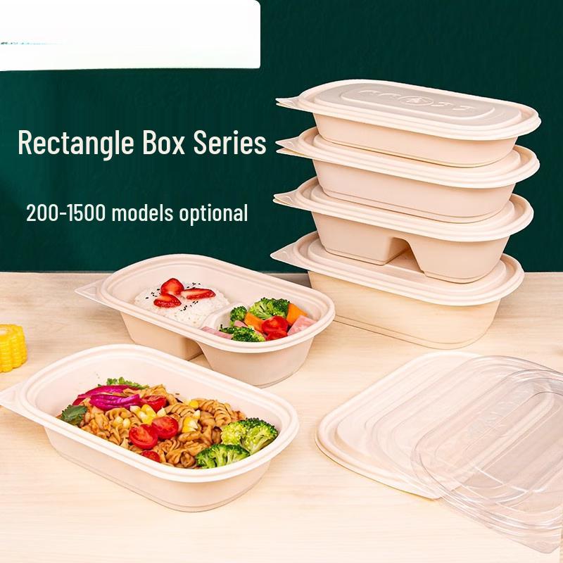 Eco-Friendly Corn Starch Disposable Round Lunch Boxes with Lids, 50 Sets