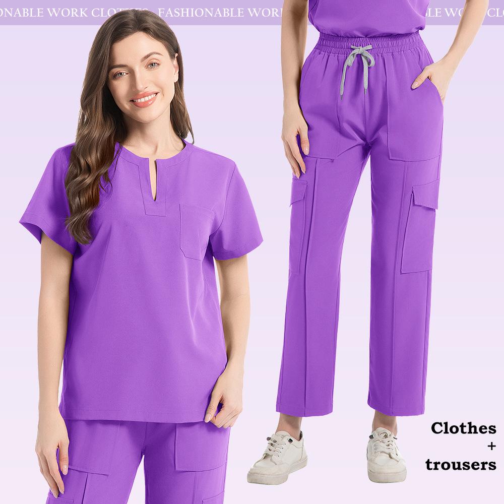 Uniforme Camice Medico Donna Set Camice da Infermiera Tasca Top+Pantaloni Tuta 2 Pezzi Abbigliamento da Infermiera Sala Operatoria Abbigliamento da Lavoro Salone di Bellezza