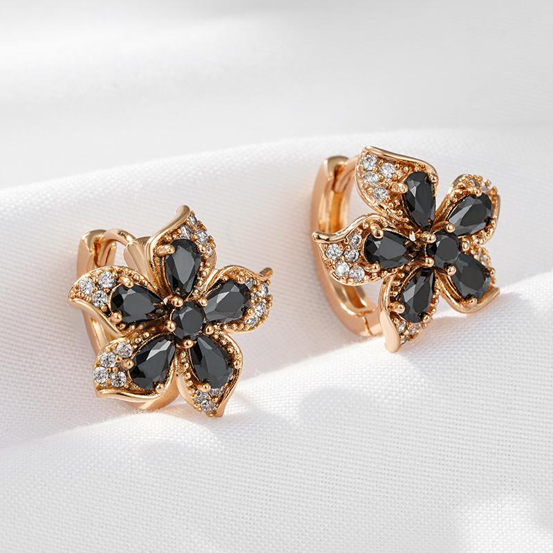 New  Rose Gold Dark Zircon Earrings Charms Loops Inlay Bling Cut Crystal Clips Ear Hoops Party Fine Jewelry For Women