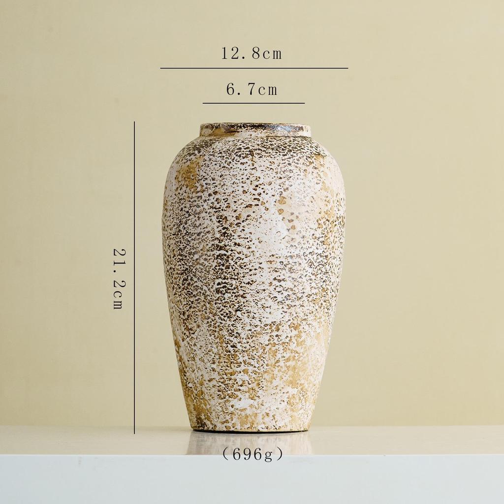 Shu Men Chinese Wabi-sabi Style Ceramic Vase for Dried Flowers – Retro Coarse Pottery Ornament for Living Room Decor.