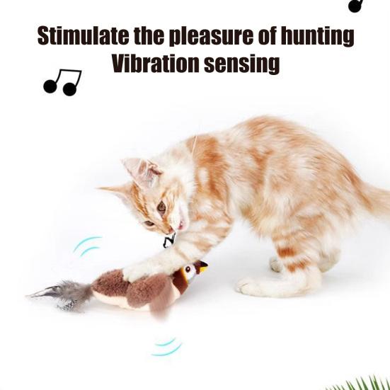 Flapping Wings Birds Cat Toy Interactive Flying Sparrow with Lifelike Chirping Sound Touch Activated Plush Birds Kitten Toy for Indoor Cats