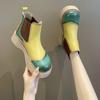 Botki Chelsea Damskie Buty na Platformie Moda Mieszane Kolory Wsuwane Okrągły Nosek Średni Obcas Botki do Kostki Goth Projektanckie Buty na Imprezę