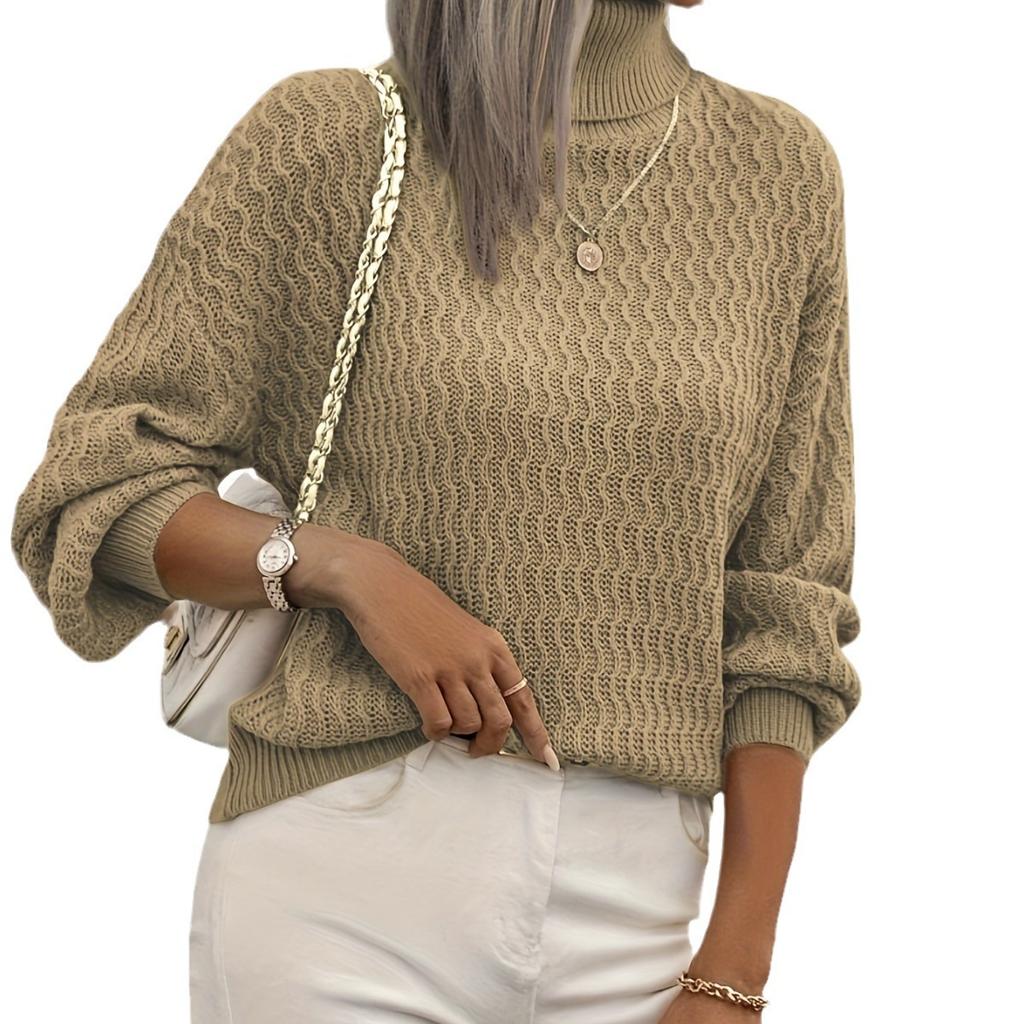Høst og Vinter Løse Gensere Dame Langermet Rullekragenser Casual Off-the-shoulder Høyhalsgenser Strikket Genser