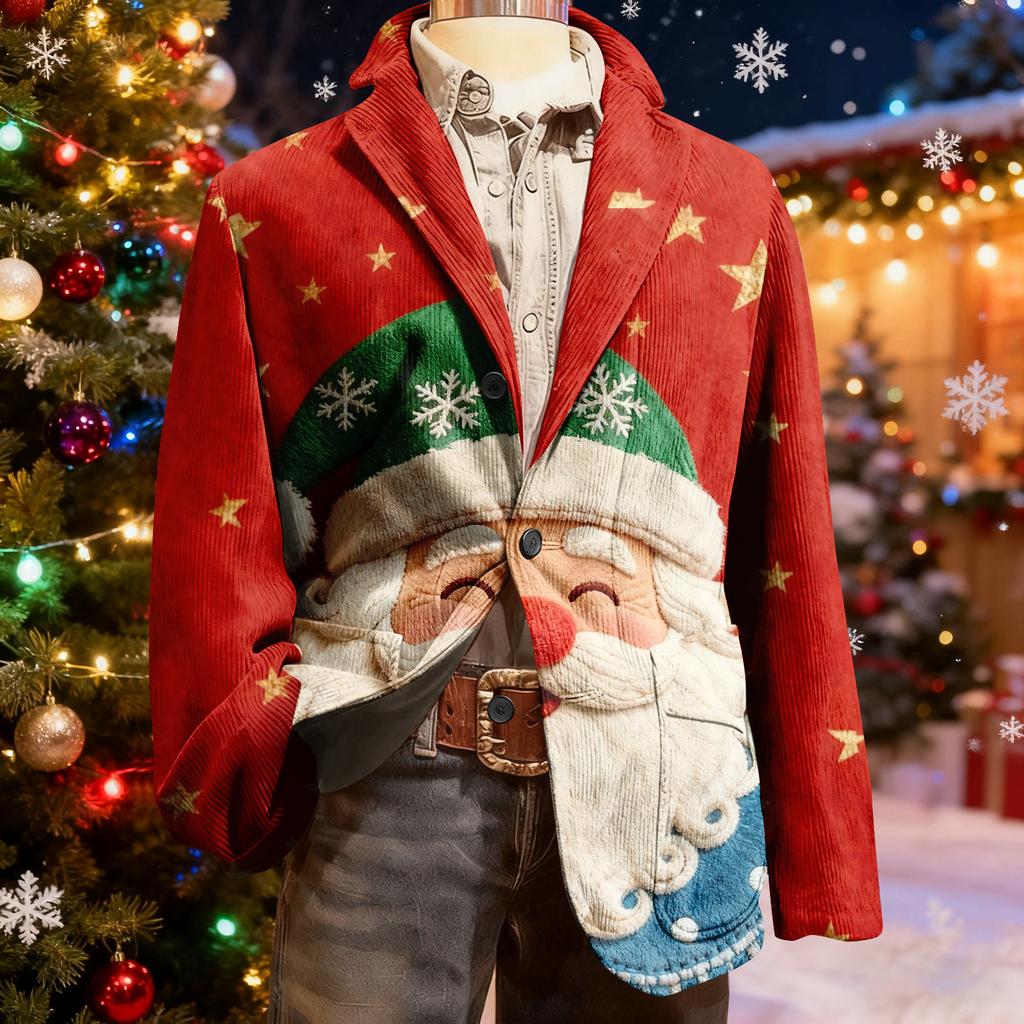 Men's Ugly Christmas Corduroy Warm Pocket Suit Jacket Cardigan Men's Casual Suit