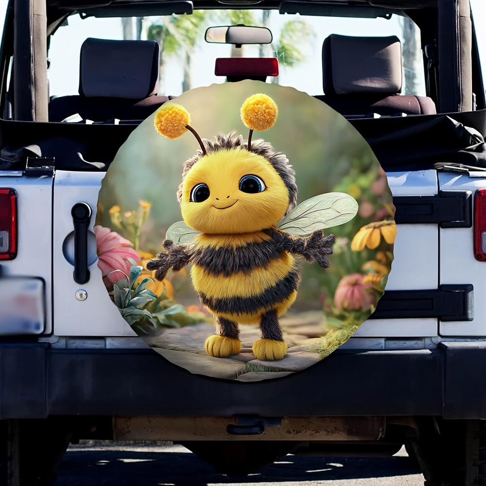 Cute Bee Flowers Garden Spare Tire Cover Durable Fabric SUV Truck Wheel Protector