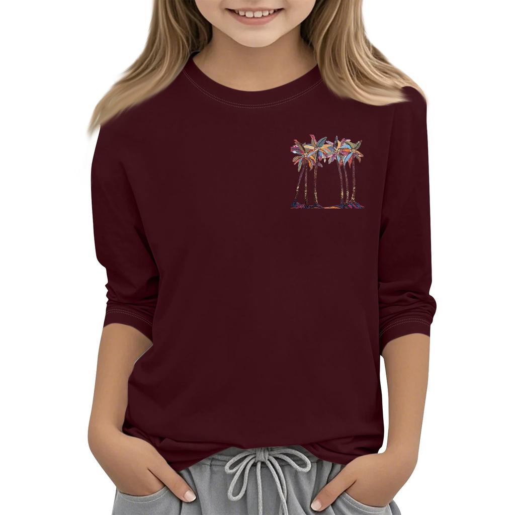 Children's Fashion Printed Round Neck Three-quarter Sleeve Top Casual T-shirt