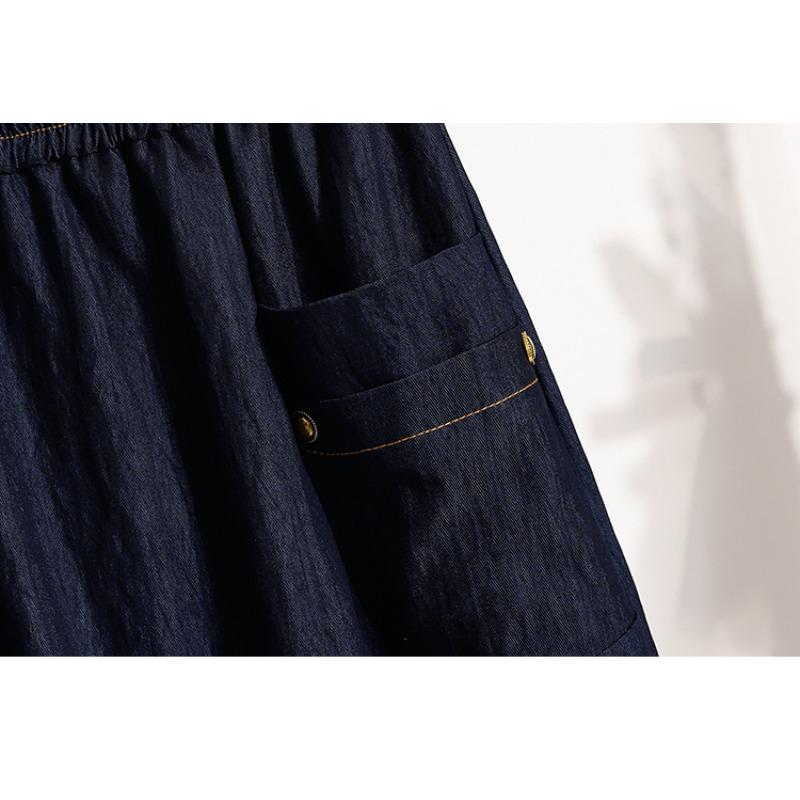 DIMANAF 2026 Summer Plus Size Women Skirts Elastic Waist Denim Blue Oversize Casual Lady Long Skirts Cotton Solid