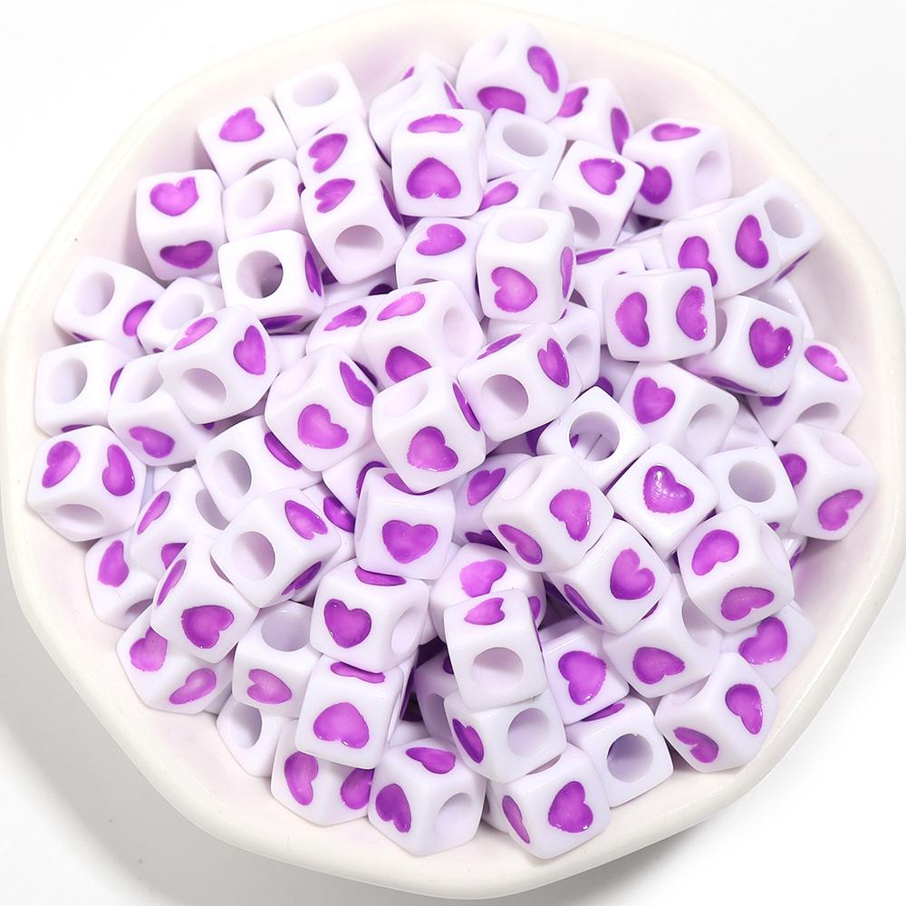 100Pcs 6mm Acrylic Drop Oil Beads Colorful Heart Pattern Square Loose Beads For DIY Bracelets Phone Chains Jewelry Supplies