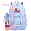 2Pcs/set Cute K-Pop Demon Hunters Printed Backpack with 750Ml Water Bottler for Teenager Student Girl Boy Large Capacity Waterproof Bookbag Travel Bag