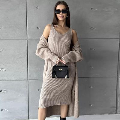 Conjunto de cárdigan de punto elegante de moda de otoño e invierno para mujer, abrigo de manga larga, falda delgada, conjuntos de dos piezas