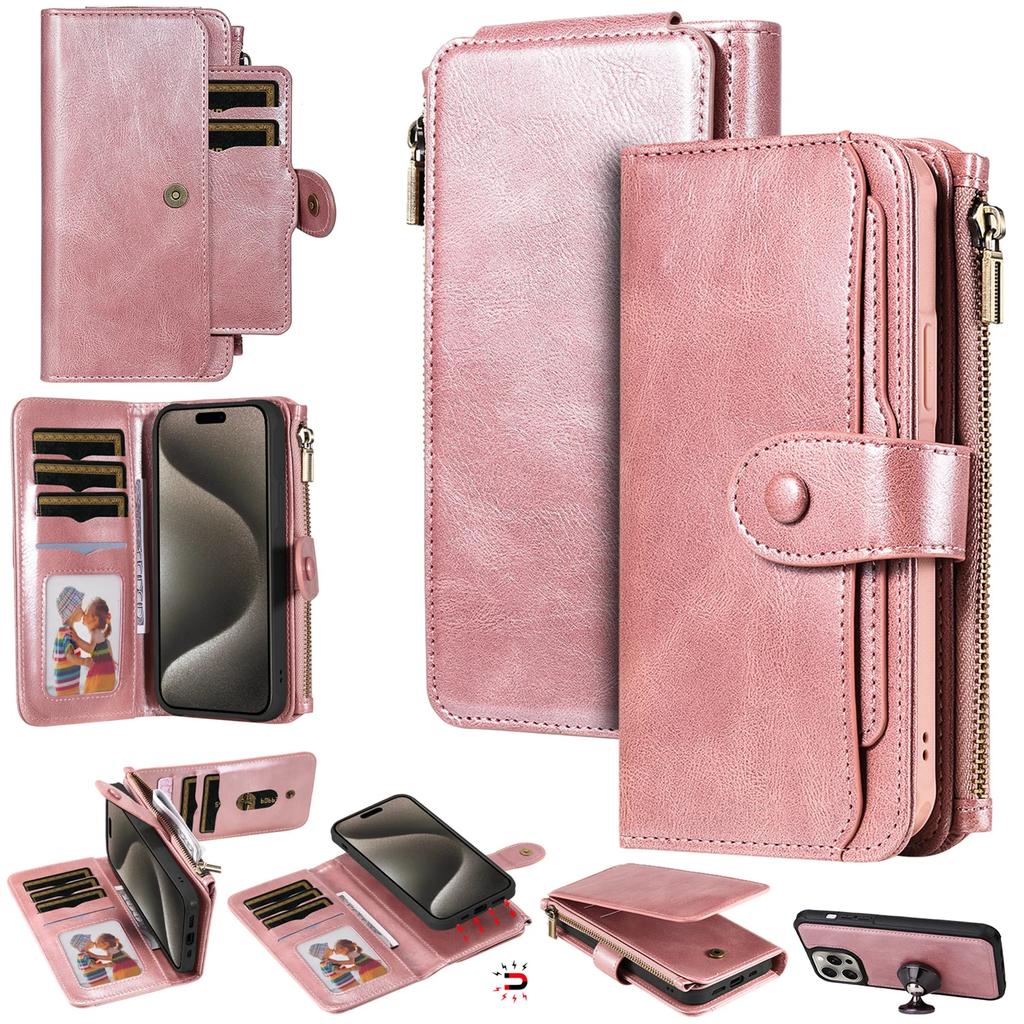 Luxury Detachable Retro Leather Case for iPhone 16 15 14 Pro Max 7 8 XR Xs Max 11 12 13 Mini 14 Plus Cover Zipper Wallet Purse