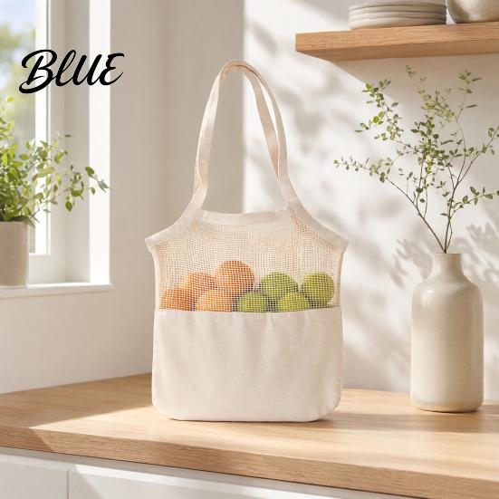 Breathable Shopping Bag Canvas Bag Mesh Splicing Design with Reinforced Picnic Carry Straps Grocery Tote for Fruits Vegetables Bread Snacks Strap