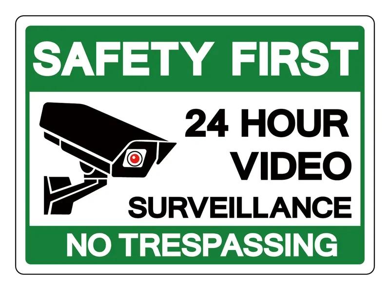 Hisun Tin Sign HD Tin Sign Bilingual Security Warning Wall Decor Retro French English Video Surveillance Metal Poster for Business Home