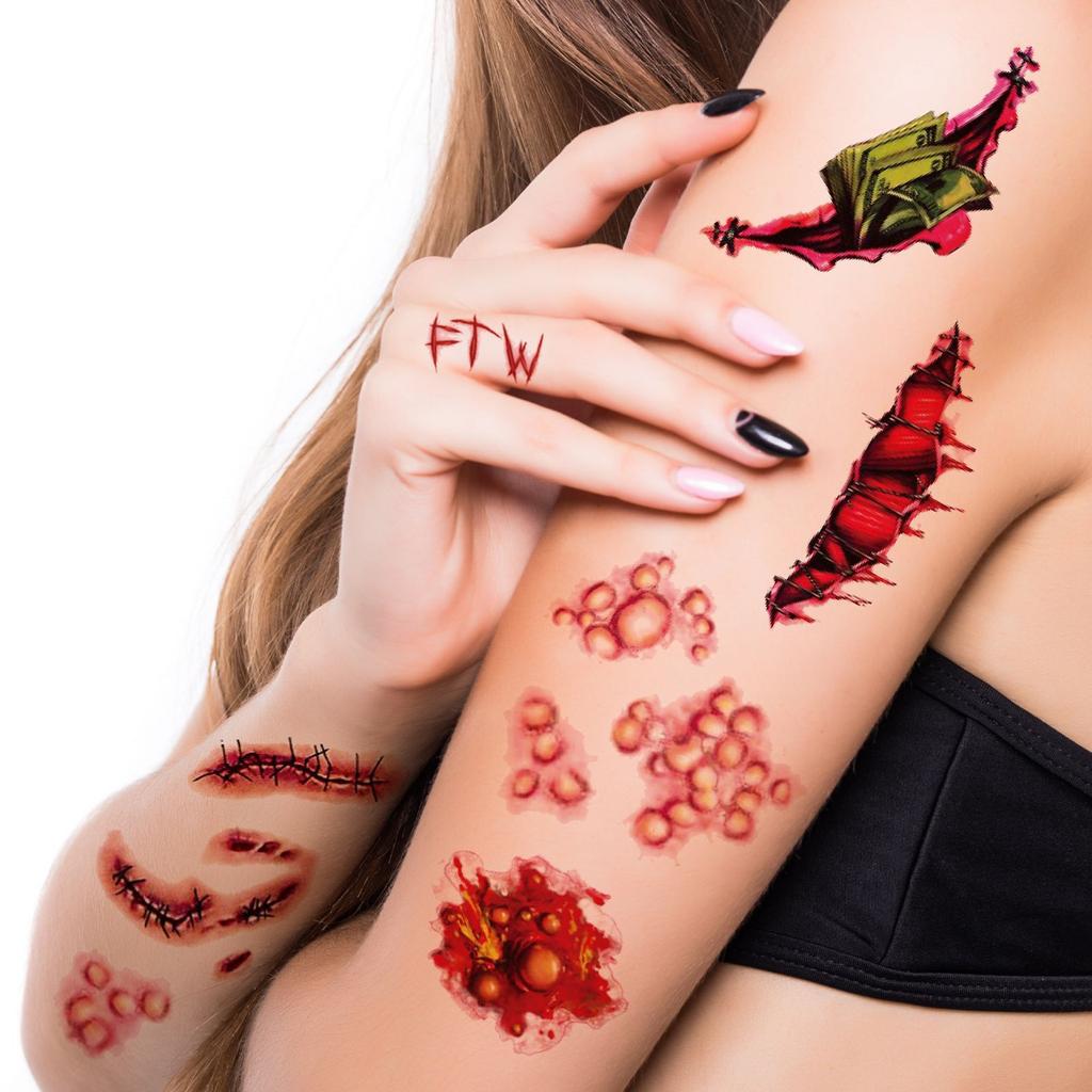 Halloween Scar Tattoo Transfer Sticker Funny Scar Mouth Makeup Waterproof Tattoo Body Stickers for Face Holiday Decorations