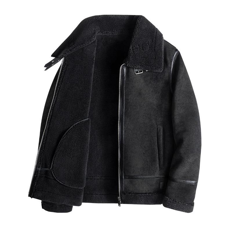 2026 Men's Trendy Shearling Lined PU Leather Motorcycle Jacket