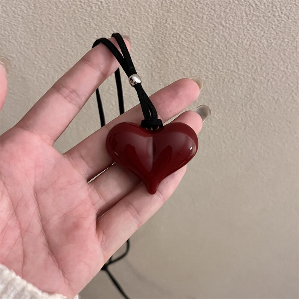 Autumn and Winter Wine Red Ribbon Bow Pendant Necklace Female Love Ankola Red Long Sweater Chain Versatile Accessories