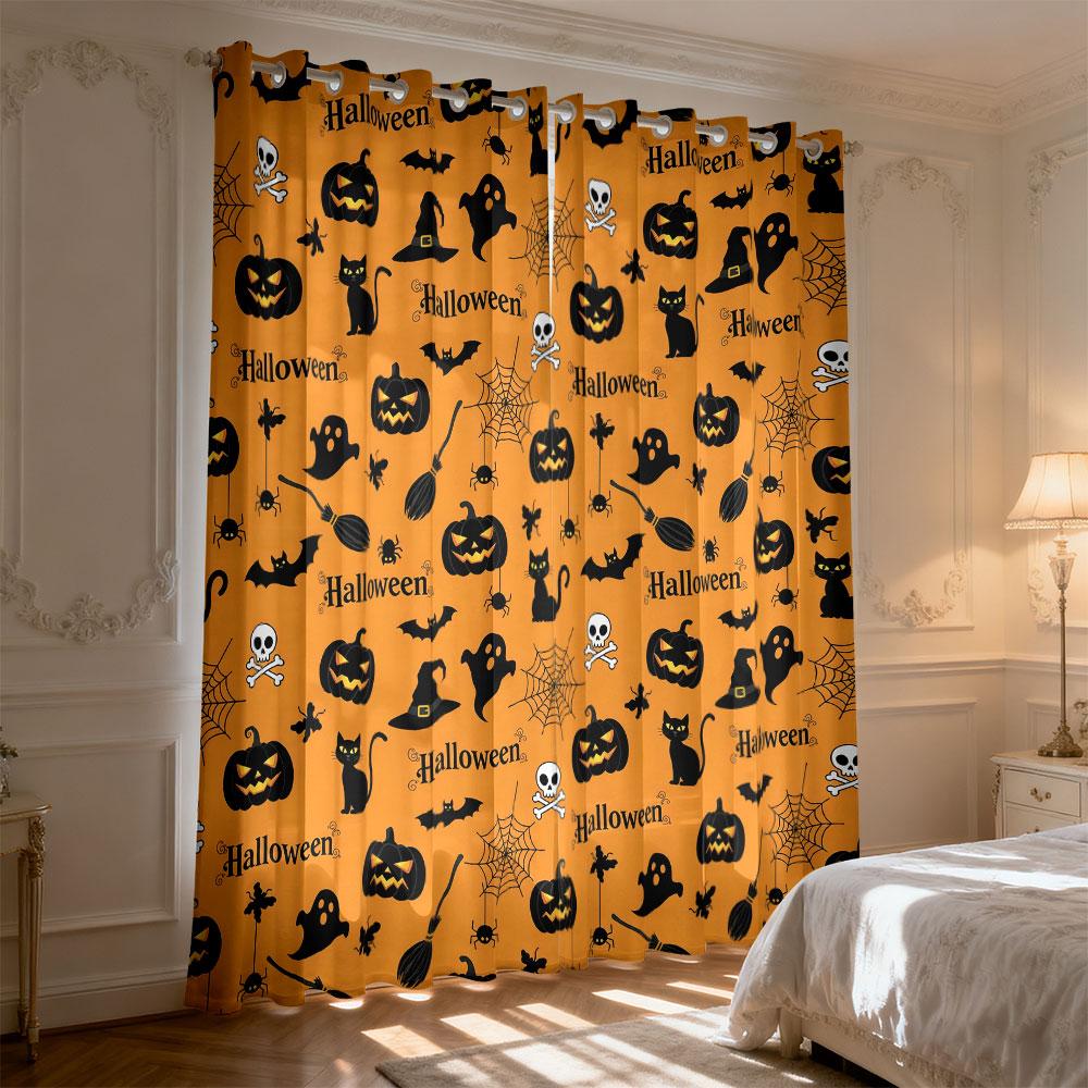 2pcs Halloween-themed printed curtains for bedroom decoration, providing privacy and adding a stylish touch to your home dco