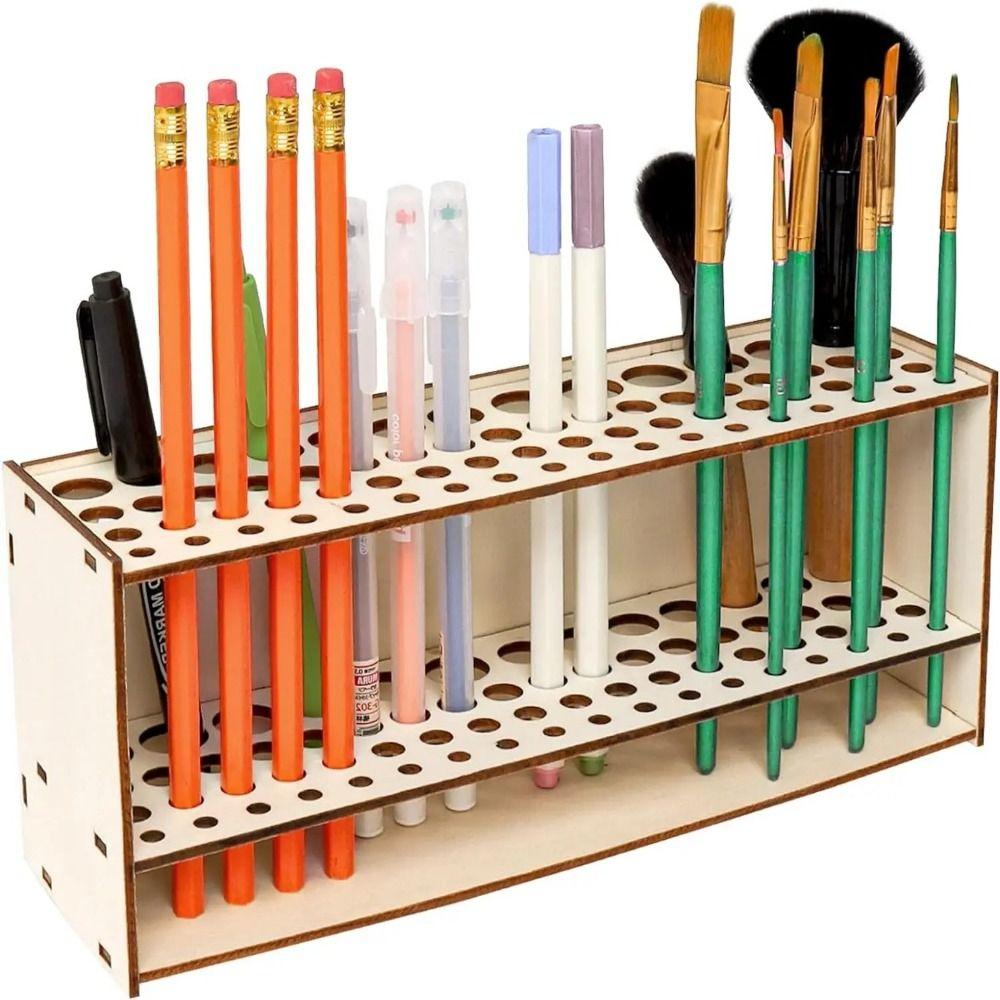 

Wooden Frame Watercolor Brush Rack 67 Holes Cosmetic Brushes Shelf Desk Organizer Art Supply Paint Brush Holder