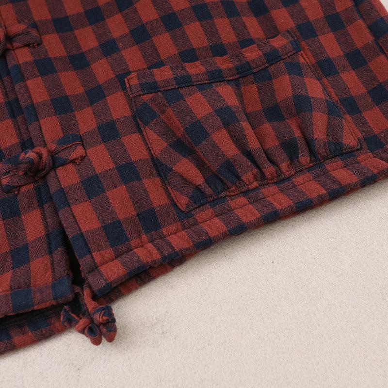 FASHION Pure Cotton  New Velvet Thickened Literary and Retro Top Loose Large Size Thin Plaid Jacket Women's Short