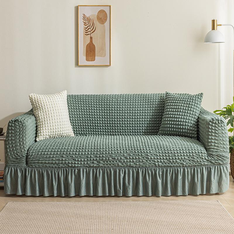 

1 шт. Чехол на диван для обеденного зала, диван из ткани с текстурой сирсакер, защитный чехол для дивана с плиссированной юбкой для L-образного дивана с подлокотниками 1 seater зелёный