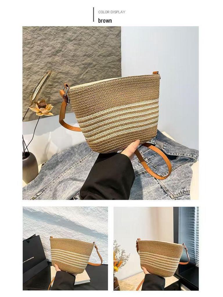 French-Style Woven Beach Tote - Versatile Single Shoulder Bag
