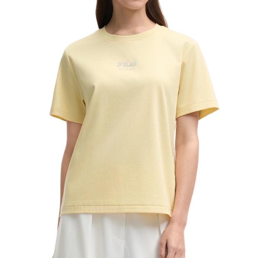 Fila Milano Series Simple Classic Skin-Friendly Soft Short Sleeve Regular T-Shirt Women Tops Light-Wheat-Yellow F11W525102F-YE