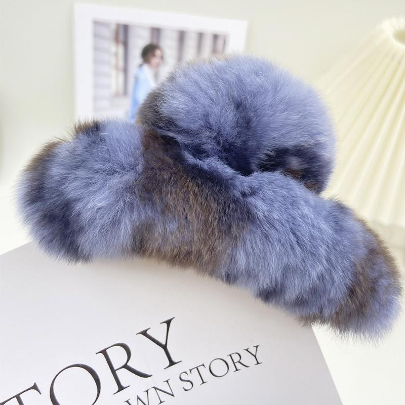 1ks Přírodní králičí kožešina Zimní chlupatá spona do vlasů